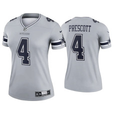 Women Dallas Cowboys #4 2021 Dak Prescott Gray Inverted Legend Jersey