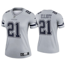 Women Dallas Cowboys #21 2021 Ezekiel Elliott Gray Inverted Legend Jersey