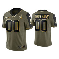 Men Dallas Cowboys #00 Custom Olive Gold 2021 Salute To Service Limited Jersey