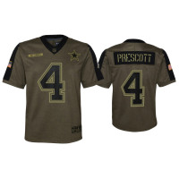 Youth Dallas Cowboys #4 Dak Prescott Olive 2021 Salute To Service Game Jersey