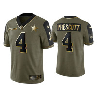 Men Dallas Cowboys #4 Dak Prescott Olive Gold 2021 Salute To Service Limited Jersey