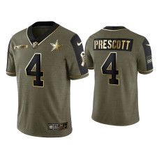 Men Dallas Cowboys #4 Dak Prescott Olive Gold 2021 Salute To Service Limited Jersey