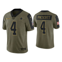 Men Dallas Cowboys #4 Dak Prescott Olive 2021 Salute To Service Limited Jersey