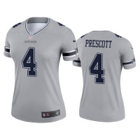 Women Dallas Cowboys #4 Dak Prescott Silver Inverted Legend Jersey