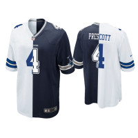 Men Dallas Cowboys #4 Dak Prescott Navy White Split Game Jersey