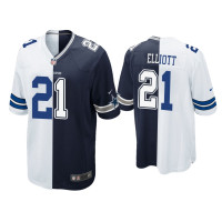 Men Dallas Cowboys #21 Ezekiel Elliott Navy White Split Game Jersey