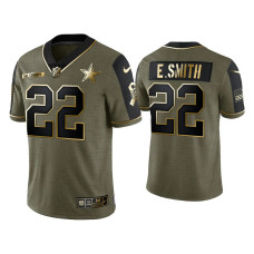 Men Dallas Cowboys #22 Emmitt Smith Olive Gold 2021 Salute To Service Limited Jersey