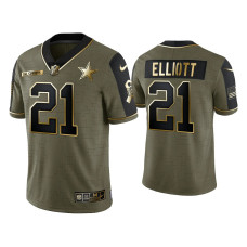 Men Dallas Cowboys #21 Ezekiel Elliott Olive Gold 2021 Salute To Service Limited Jersey