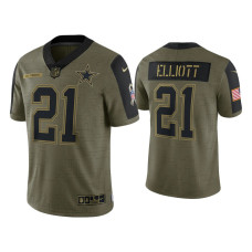 Men Dallas Cowboys #21 Ezekiel Elliott Olive 2021 Salute To Service Limited Jersey