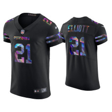 Men Dallas Cowboys #21 Ezekiel Elliott Black Golden Edition Holographic Jersey