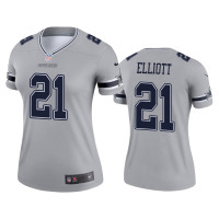 Women Dallas Cowboys #21 Ezekiel Elliott Silver Inverted Legend Jersey