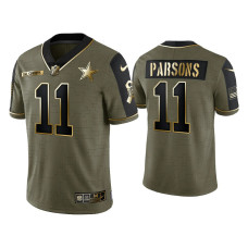 Men Dallas Cowboys #11 Micah Parsons Olive Gold 2021 Salute To Service Limited Jersey