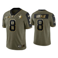 Men Dallas Cowboys #8 Troy Aikman Olive Gold 2021 Salute To Service Limited Jersey