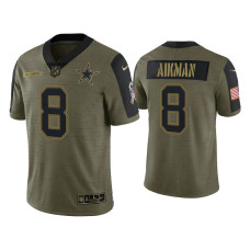 Men Dallas Cowboys #8 Troy Aikman Olive 2021 Salute To Service Limited Jersey