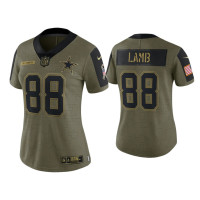 Women Dallas Cowboys #88 CeeDee Lamb Olive 2021 Salute To Service Limited Jersey