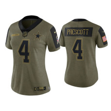 Women Dallas Cowboys #4 Dak Prescott Olive 2021 Salute To Service Limited Jersey