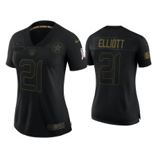 Women Dallas Cowboys #21 Ezekiel Elliott Black 2020 Salute To Service Limited Jersey