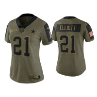 Women Dallas Cowboys #21 Ezekiel Elliott Olive 2021 Salute To Service Limited Jersey