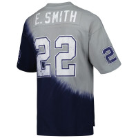 Emmitt Smith Dallas Cowboys Mitchell & Ness Retired Player Name & Number Diagonal Tie-Dye V-Neck T-Shirt - Navy/Gray